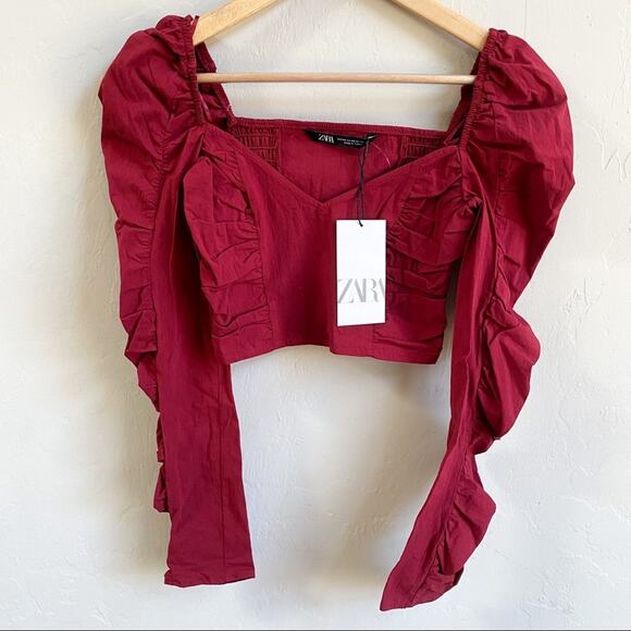 NWT Zara Long Sleeve Ruched Crop Top - Picture 2 of 5